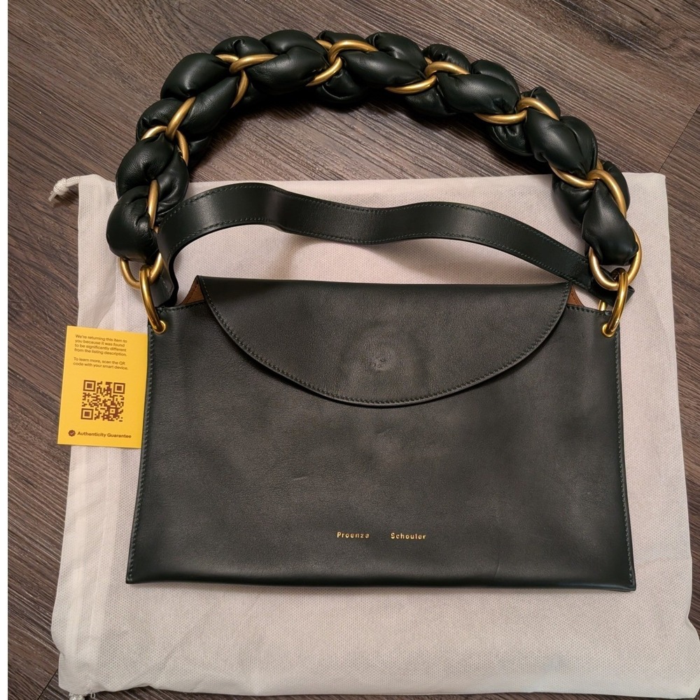 Proenza Schouler Green Leather Braided Handle Shoulder Handbag READ Wedding